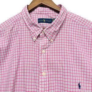 Ralph Lauren Button Down Mens Shirt 4XB Pink Plaid Long Sleeve Cotton Pony Logo